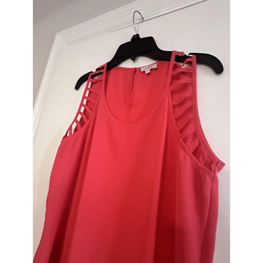 Pixley Womens Blouse Top Sleeveless V Neck Neon Orange Print Rayon Size S